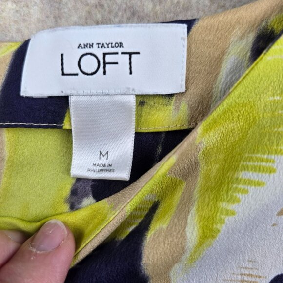 Ann Taylor LOFT Womens Abstract Print Blouse Green/Yellow Jazzy Lightweight - Picture 5 of 8